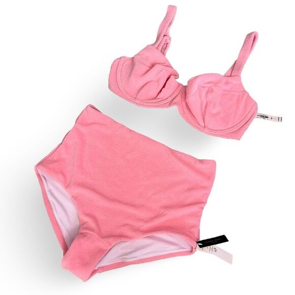 Victoria’s Secret Terry Bikini, NWT, 36DD Push Up Top, High Waisted M Botttoms - Picture 6 of 11